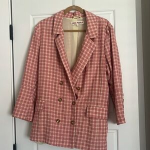 Free people pink and cream check blazer